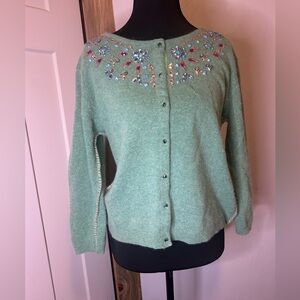 Free People Angora Wool Beaded Green Women's Cardigan Sweater Cottagecore